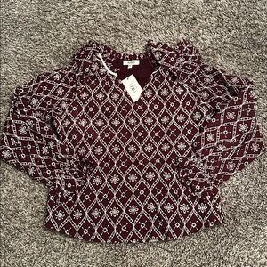 Burgundy Eyelet Ruffle Avara Blouse - Size S